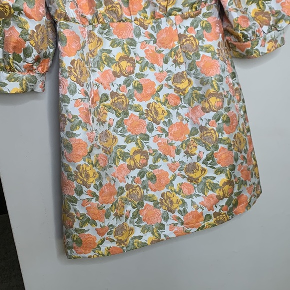 MOODIE Women's Size M Orange & Yellow Jacquard Floral Puffy Sleeved Mini Dress - Picture 10 of 15